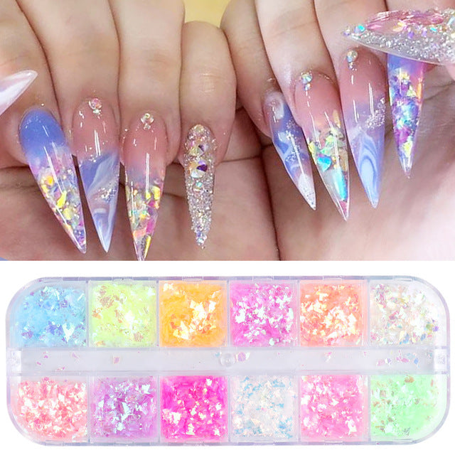 Wholesale 3pcs Butterfly Mica Platinum Fragment Hexagonal Nail Jewelry Patch